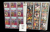 Open binder pages showing front and back of multiple Wild Card Football Draft Picks cards