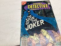 Photo of Batman Detective Comics #476 comic book cover featuring Batman and the title 'The Sign of the Joker'