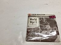 Front of sealed GAF View-Master World War I stereo reel package showing title and vintage photo collage.