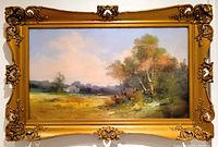 Full frontal view of framed pastel landscape