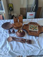 Full lot display on table showing all wooden items