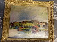 Full front view of framed painting showing composition and overall condition