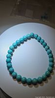 Bracelet composed of robin's egg blue turquoise beads arranged in a circle to show size and bead quality.