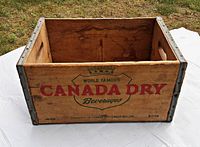 Wooden crate open top showing interior and Canada Dry logo on side