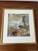 Full view of the framed watercolour artwork showing the entire piece with gold frame and white mat.