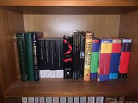Shelf view of all books showing titles and bindings.