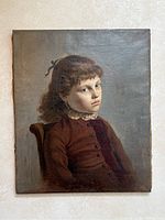 Full frontal view of the oil on canvas portrait showing entire painting and condition