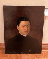 Full view of the oil painting, unframed, showing overall composition and background.