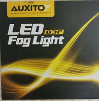 Box front of Auxito LED B3F fog light bulb for automotive use with branding and design.