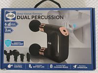 Front image of Sealy dual percussion massage tool box showing key features and design