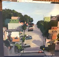 Front view of the 24×24-inch oil on canvas painting depicting a San Francisco street scene