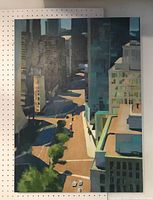 Front view of the entire painting showing cityscape scene