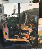 Overall front view of city street painting on board