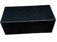 Top and side view of black rectangular storage bench with cushioned seat.