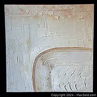 Front view of square canvas showing full impasto texture and pale rainbow arc