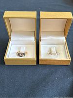 Both rings displayed side by side in gold-tone boxes.
