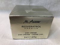 Silver box of M. Asam Resveratrol Premium 24H Cream front label showing brand and product size