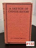 Front cover of hardcover book with title 'A Sketch of Chinese History' by F.L. Hawks Pott in black text on red cloth cover.