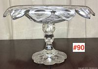 Front view of clear cut glass compote on pedestal