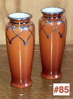 Pair of orange Czechoslovakian art glass vases with sterling silver overlay