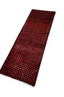 Full view of the Persian nomadic runner rug laid flat showing overall pattern and elongated shape.