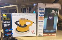 Both original boxes visible for the Diamond fountain pump and the WEN waxer/polisher showing brand names and product images.