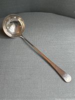 Full view of ladle on grey fabric