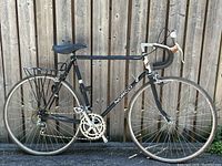 Full side profile of bike showing frame, drivetrain, wheels and rack