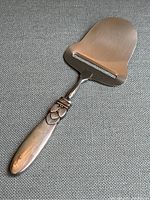 Full view of the cheese cutter showing the blade and handle with cactus design.