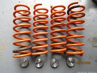 Four orange coil springs laid horizontally, paired with silver caps marked 'Ark'.