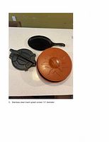 Photo showing cast iron tortilla press, terracotta tortilla warmer, and cast iron fajita pan on white countertop.