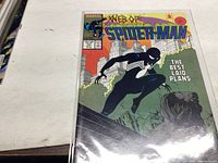 Photo of Web Of Spider-Man comic issue 26 with Spider-Man in black suit on cover.