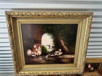 Full frontal view of framed painting showing entire scene and frame