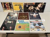 Front display of all 10 vintage vinyl records arranged on a table, showing album covers and titles.
