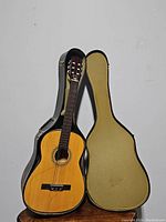 Acoustic guitar in hard case open with guitar visible inside