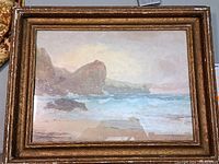 Full view of framed oil on panel maritime scene