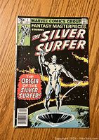 Front cover of the Fantasy Masterpieces #1 comic book featuring The Silver Surfer in cosmic scene with title and price details.