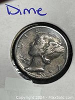 Obverse side of the 1941 Mercury Dime showing Liberty head with winged helmet and date