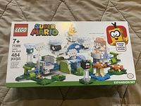 Front image of LEGO Super Mario Lakitu Sky World Expansion Set 71389 box showing the set and piece count.