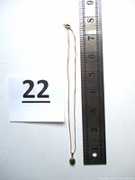 Full-length view of necklace with pendant next to ruler and lot number card