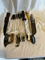 Full view of all kitchen tools on white cloth background