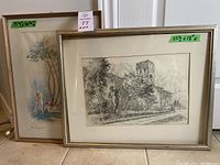 Two framed artworks by Richard Wolff, one watercolour and one pencil or charcoal drawing, shown side by side