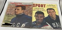 Photo of two 1961 vintage sports magazines: Sports Illustrated with Valeriy Brumel on cover, SPORT magazine with two athletes on cover