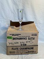 Single vintage CAPRI lead crystal champagne flute on top of original box, showing packaging and condition