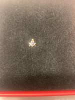 Photo of one 14K gold Masonic lapel pin on black fabric background.