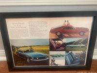 Framed 1969 Mustang advertisement with text and multiple car images