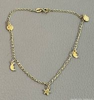 Flat lay of full anklet showing chain and all charms