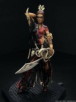 Front view of the Warrior Lilith Spawn Reborn Series 3 action figure with dark intricate armor, sword, and base stand