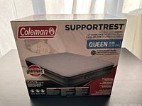 Box of Coleman SupportRest Double High Queen Air Bed with product image, branding, and details visible.