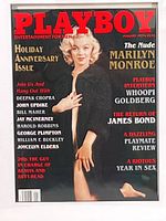 Frontal image of the framed January 1997 Playboy magazine featuring Marilyn Monroe on the cover, showing full magazine and frame.